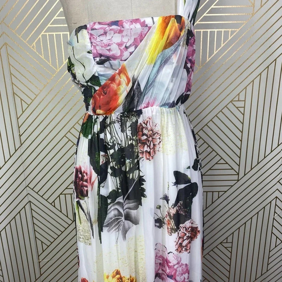 ASOS Floral One Shoulder Maxi Dress in White Size 2 - Picture 5 of 12